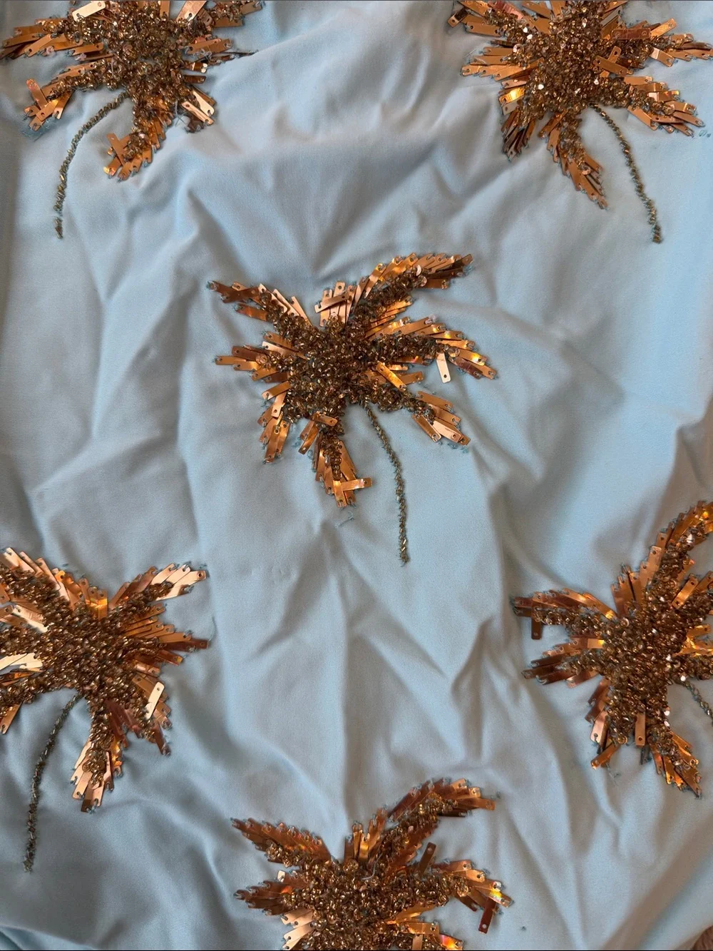 Beach Riot Light Blue One-Piece Swimsuit with Gold Sequin Palm Trees